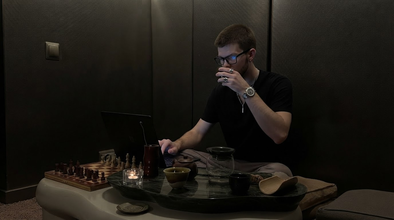 Jordan, founder of Say Less Sell More, at work in the studio